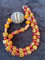 Vintage Ketting met Glazen Kralen en Zilver, Ophalen of Verzenden, Gebruikt, Geel, Overige materialen