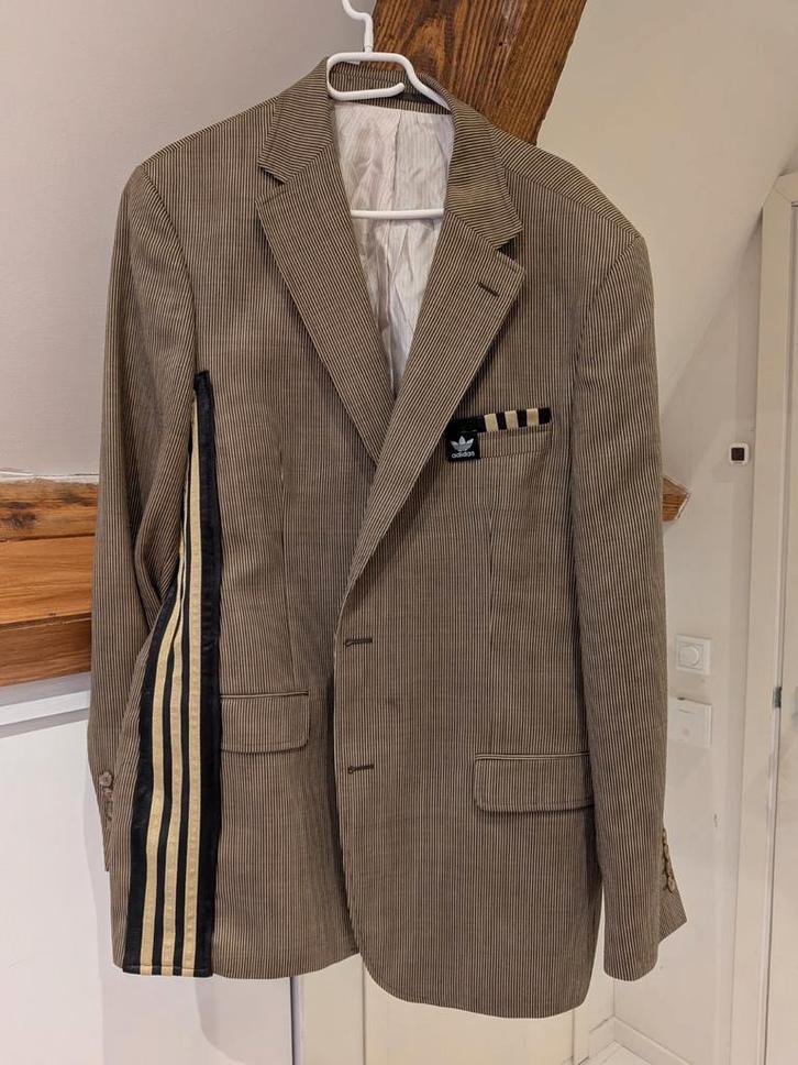 Upcycled Adidas Blazer Brown Beige Gold, Kleding | Heren, Kostuums en Colberts, Zo goed als nieuw, Beige, Ophalen of Verzenden