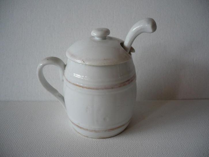 Antiek porselein mosterd potje, compleet., Antiek en Kunst, Antiek | Porselein, Ophalen of Verzenden