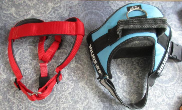 2 x hondentuigjes - blauw Julius K9 - rood ferplast daytona, Dieren en Toebehoren, Hondenriemen, Gebruikt, Hondenriem-accessoire
