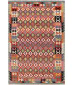 Handgeweven Afghaanse Kelim Tapijt – 290x196 cm, Blauw, Ophalen of Verzenden, Rechthoekig, Nieuw