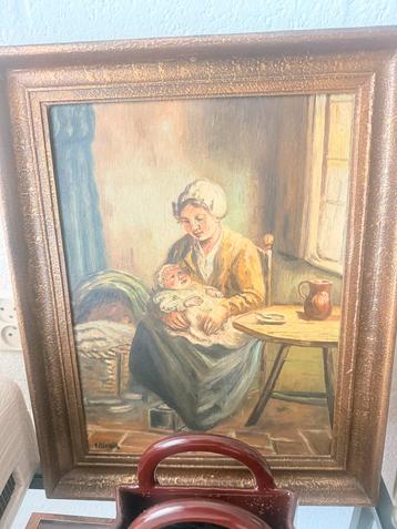 Oud schilderij met lijst - 49x38 cm beschikbaar voor biedingen