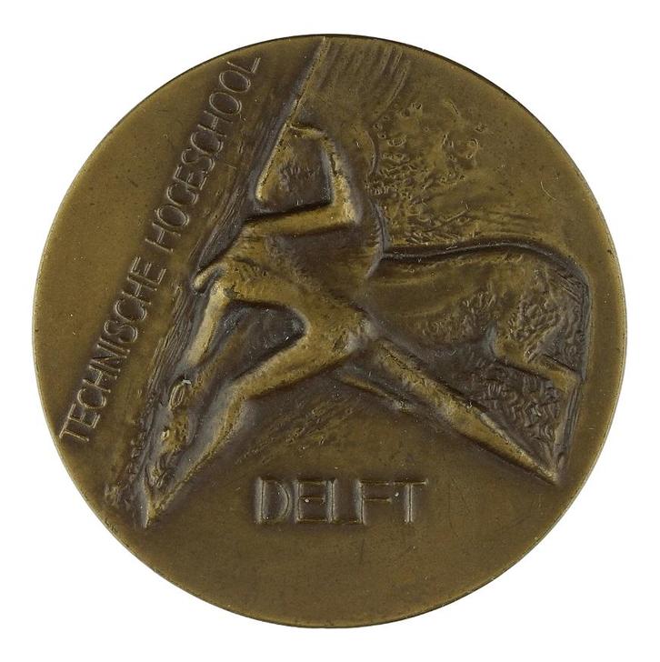 PENNING 1955 Fred Carasso : Technische Hogeschool Delft, Postzegels en Munten, Penningen en Medailles, Brons, Nederland, Verzenden