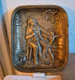 Zware koperen plaat man met paraplu., Antiek en Kunst, Ophalen of Verzenden