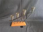 Vintage Mid Century Modern candle stick Metal Wood Dutch 15, Ophalen of Verzenden, Koper of Brons