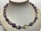 GEKNOOPT AMETHIST EDELSTENEN COLLIER MET ZILVER HAAK SLOT, Sieraden, Tassen en Uiterlijk, Antieke sieraden, Verzenden, Zilver
