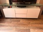 Hoogglans wit tv meubel met glasplaat., Huis en Inrichting, Ophalen, Gebruikt, 25 tot 50 cm, Minder dan 100 cm