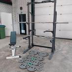 Half Rack + bankje + 120 kilo Olympische Gewichten + barbels, Ophalen, Zo goed als nieuw, Armen, Fitnessbank