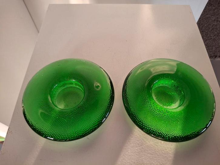 2 Littala Nappi Groene Waxinehouders - Markku Solo, Antiek en Kunst, Antiek | Glas en Kristal, Ophalen of Verzenden
