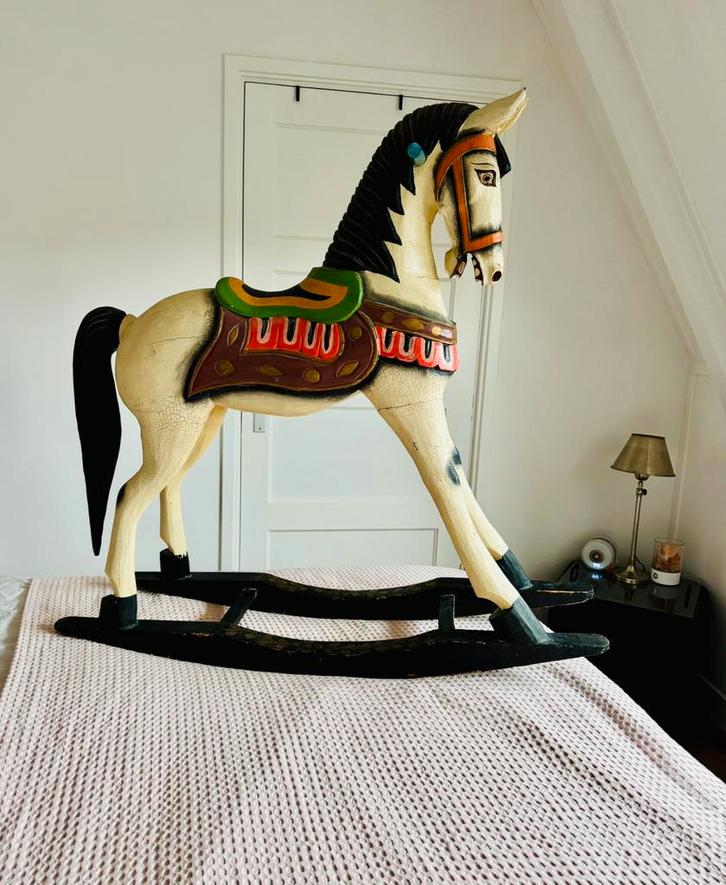 Nostalgisch houten hobbelpaard – 100 cm – decoratie, Antiek en Kunst, Antiek | Speelgoed, Ophalen of Verzenden