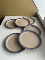 6 vintage dinerborden beige met blauw. Nieuwstaat! Dia 24,5, Ophalen of Verzenden, Zo goed als nieuw, Bord(en), Overige stijlen