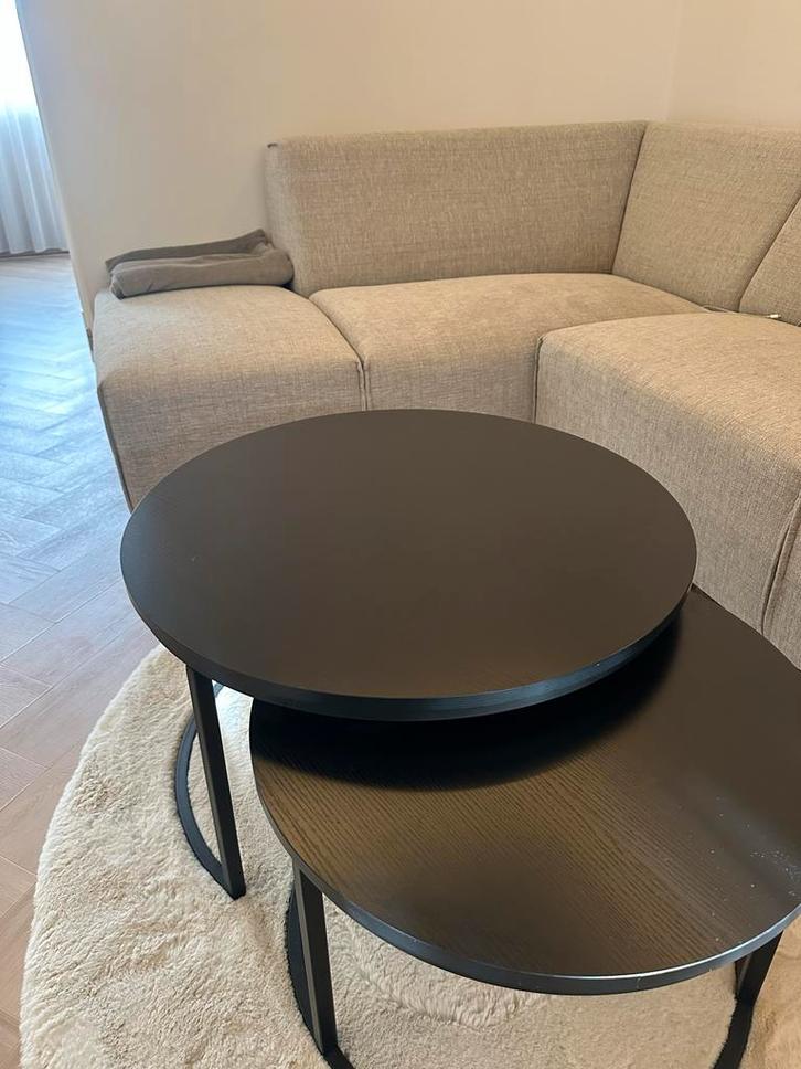 Mooie zwarte salontafel set rond., Huis en Inrichting, Tafels | Bijzettafels, Nieuw, Rond, Minder dan 45 cm, 75 cm of meer, Hout