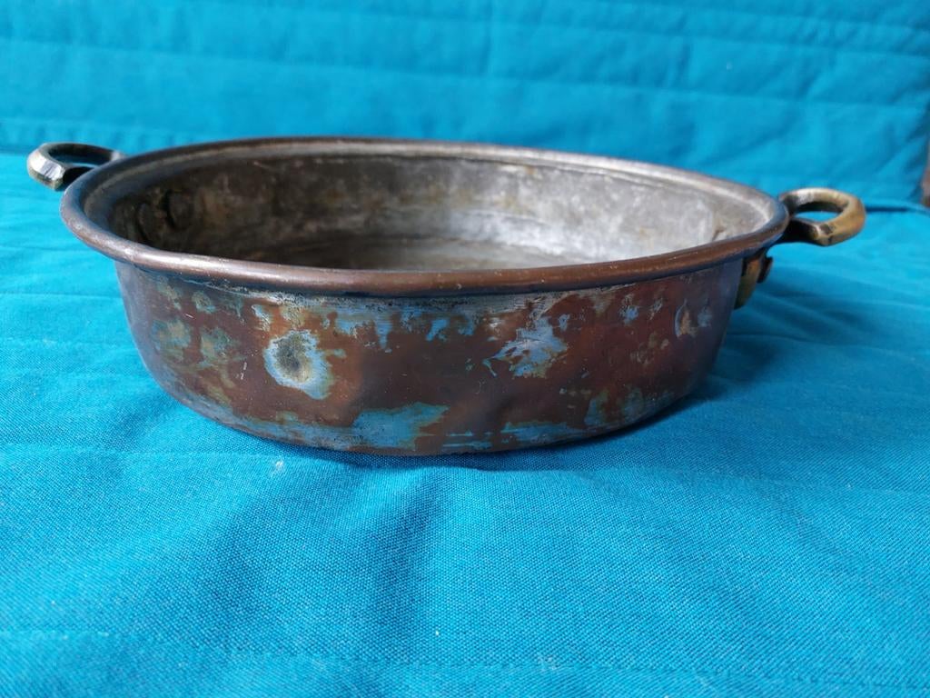 Oude koperen pan met handvatten, Ophalen of Verzenden, Koper