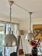 2 Industriële Stalen Hanglampen - Geborsteld Staal, Huis en Inrichting, Lampen | Hanglampen, Ophalen, Zo goed als nieuw, Metaal