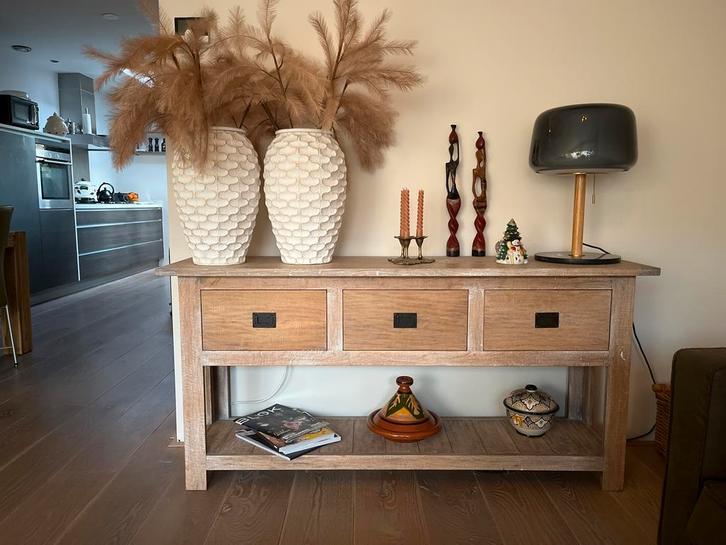 Houten dressoir met lades white wash, Huis en Inrichting, Tafels | Sidetables, Zo goed als nieuw, 25 tot 50 cm, 150 tot 200 cm