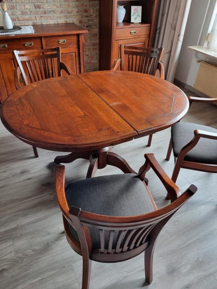 Houten Uitschuiftafel met 4 Stoelen, Huis en Inrichting, Tafels | Eettafels, Gebruikt, 50 tot 100 cm, 200 cm of meer, Rechthoekig