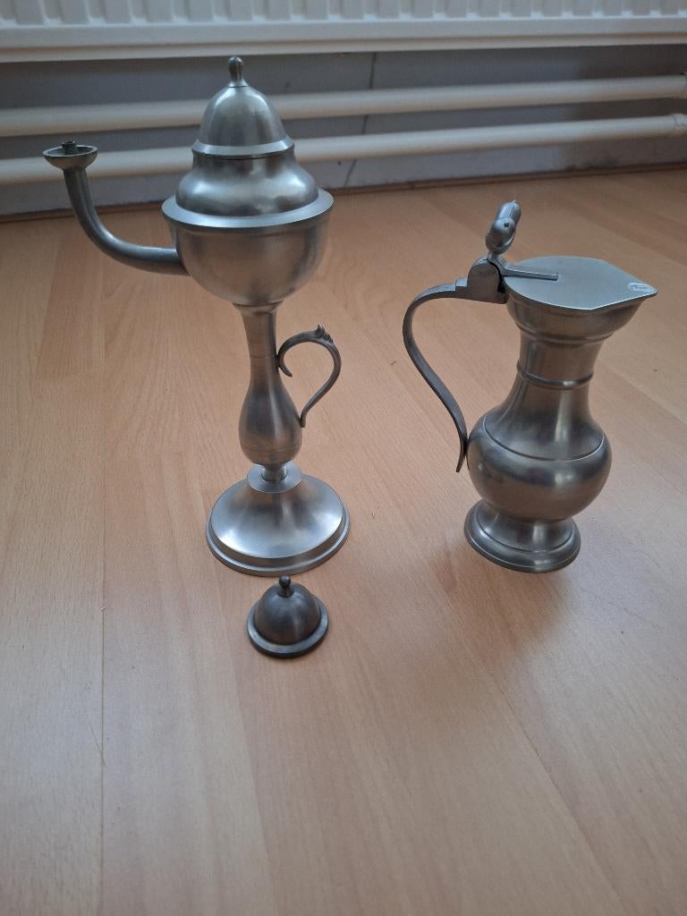 Tinnen oliekan en schenkkan, Ophalen of Verzenden