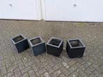 Vier zwarte polyester bloembakken 30x30, Tuin en Terras, Bloembakken en Plantenbakken, Kunststof, Gebruikt, Minder dan 60 cm, Vierkant