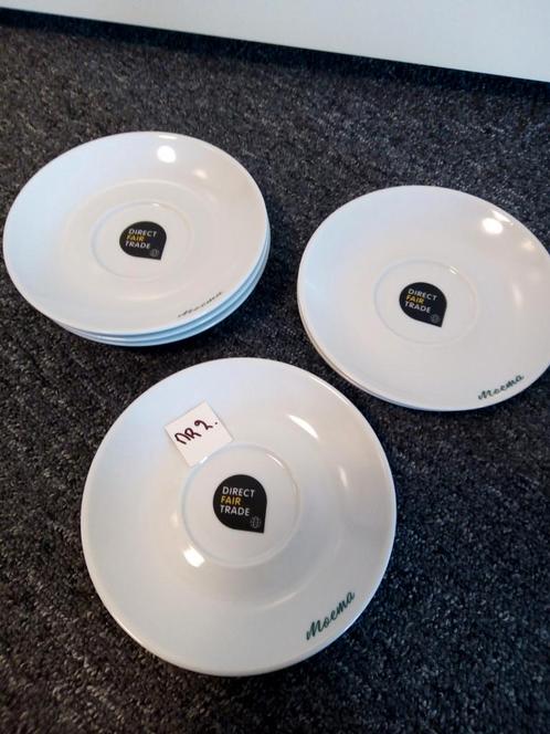 6 porseleinen koffie bordjes merk : moema direct fair trade, Huis en Inrichting, Keuken | Servies, Zo goed als nieuw, Bord(en)