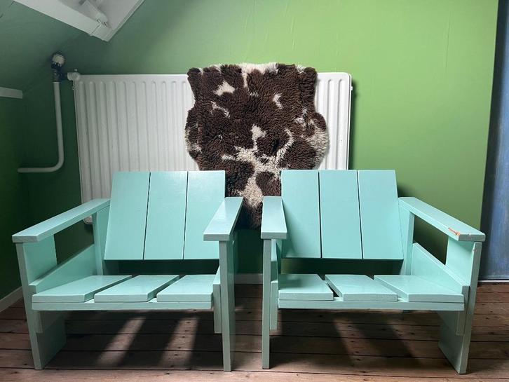 4 x Rietveld kratstoelen, Huis en Inrichting, Stoelen, Gebruikt, Eén, Bruin, Ophalen