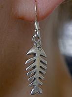 Zilveren 925 zilver oorhangers met visgraat / vissengraat, Hangers, Verzenden, Zo goed als nieuw, Zilver