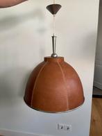 2x Hanglamp met leren kap en stalen details, Huis en Inrichting, Ophalen of Verzenden, Gebruikt, Metaal, Minder dan 50 cm