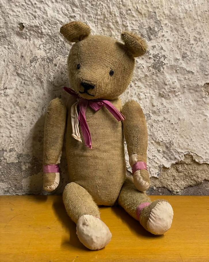 Brocante Antieke beer stro gevuld, Antiek en Kunst, Curiosa en Brocante, Ophalen of Verzenden