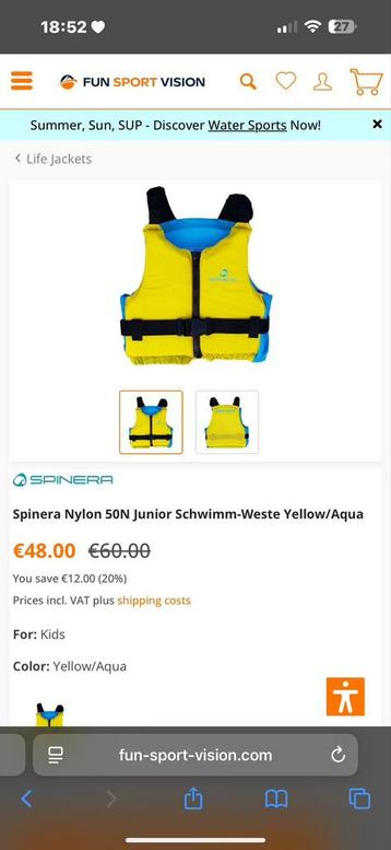 zwemvesten van Mistral (maat L) en Spinera (kids) beschikbaar voor biedingen