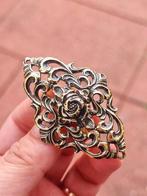 Vintage 80's brocante roos bloem broche, Sieraden, Tassen en Uiterlijk, Broches, Ophalen of Verzenden, Zo goed als nieuw, Goud