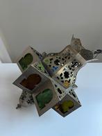 Marokkaanse hanglamp 30 cm met verschillende kleuren glas, Huis en Inrichting, Ophalen, Vintage Marokkaanse glazen lantaarnlamp