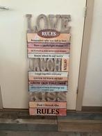 Decoratie bord Love Rules h100xb40 cm, Huis en Inrichting, Ophalen, Zo goed als nieuw