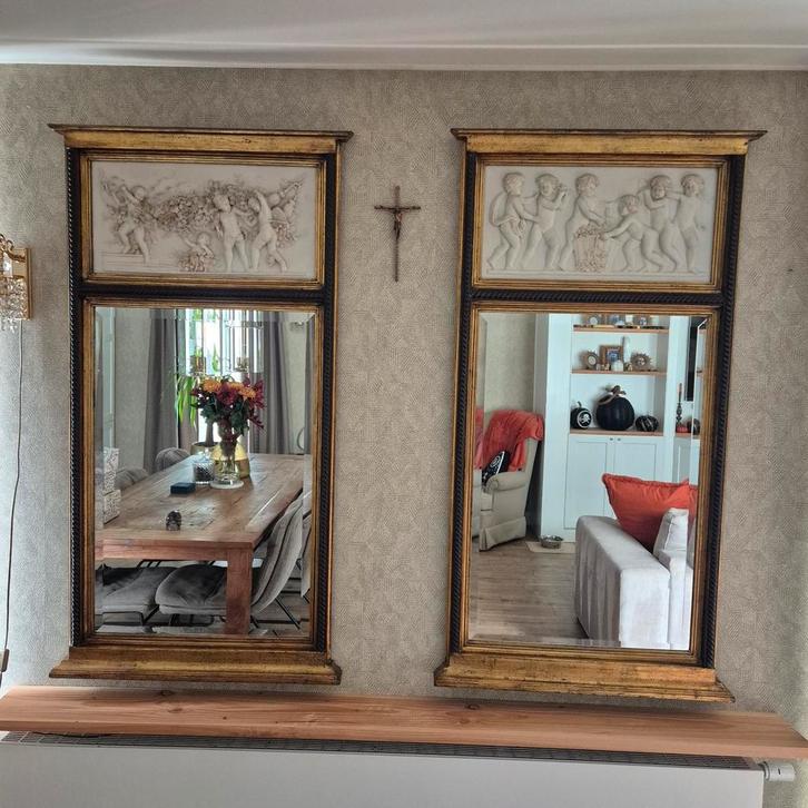 Antieke Spiegels met Marmer Kunst - Gaaf!, Huis en Inrichting, Woonaccessoires | Spiegels, Zo goed als nieuw, 50 tot 75 cm, 100 tot 150 cm