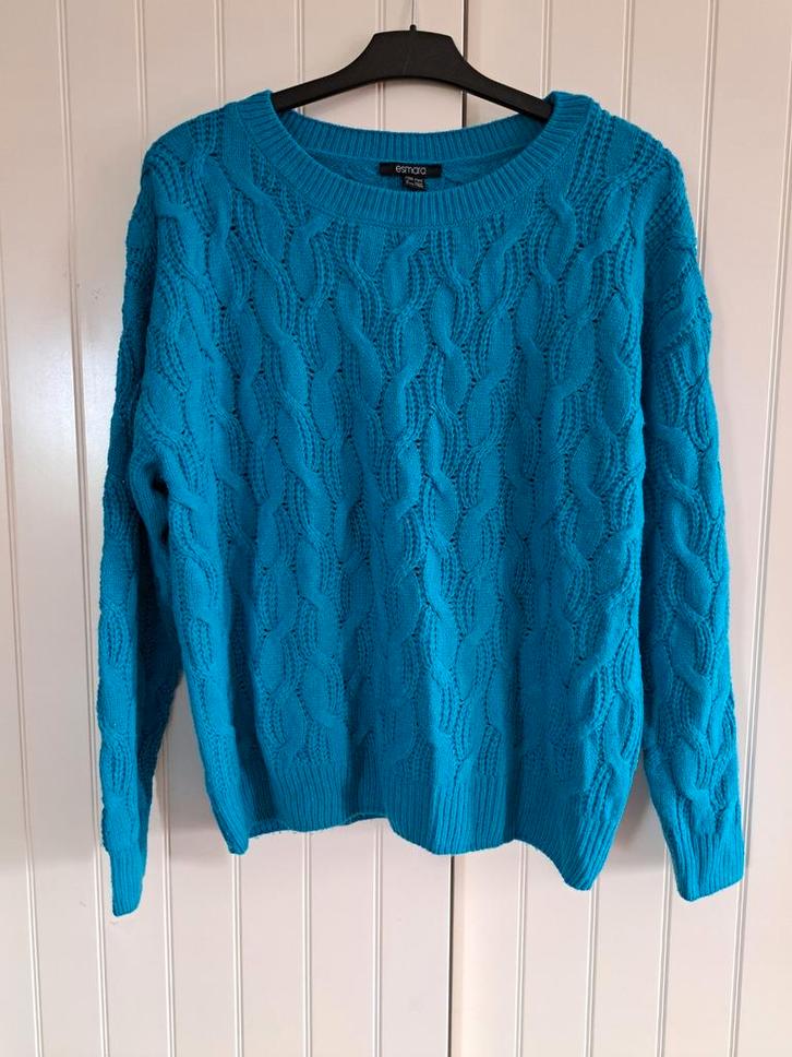 Turquiseblauwe kabeltrui, mt.L, Kleding | Dames, Truien en Vesten, Zo goed als nieuw, Maat 42/44 (L), Blauw, Verzenden