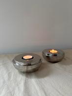 Vintage set zilverkleurige waxinelichthouders Philippi d11cm, Overige kleuren, Ophalen of Verzenden, Zo goed als nieuw, Metaal