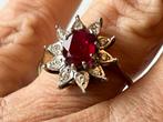 Gouden ring Robijn en Saffier, Sieraden, Tassen en Uiterlijk, Ringen, 18 tot 19, Verzenden, Zo goed als nieuw, Dame