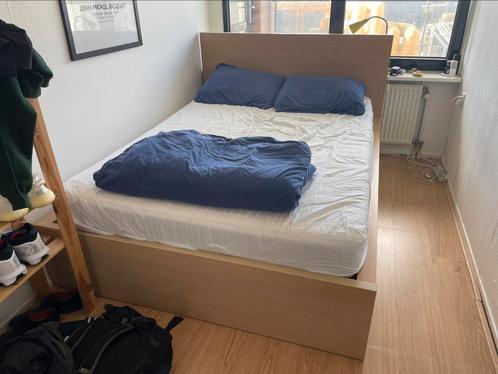 Ikea malm bed, Huis en Inrichting, Slaapkamer | Bedden, Zo goed als nieuw, Tweepersoons, 160 cm, 210 cm, Hout, Beige, Ophalen