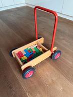 Loopwagen met houten blokken, Kinderen en Baby's, Speelgoed | Houten speelgoed, Ophalen, Zo goed als nieuw, Duw- of Trekspeelgoed