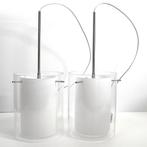 Hanglampen - design - wit glas met rvs - 2 stuks, Ophalen, Tweedehands, Tweedehands, Tweedehands
