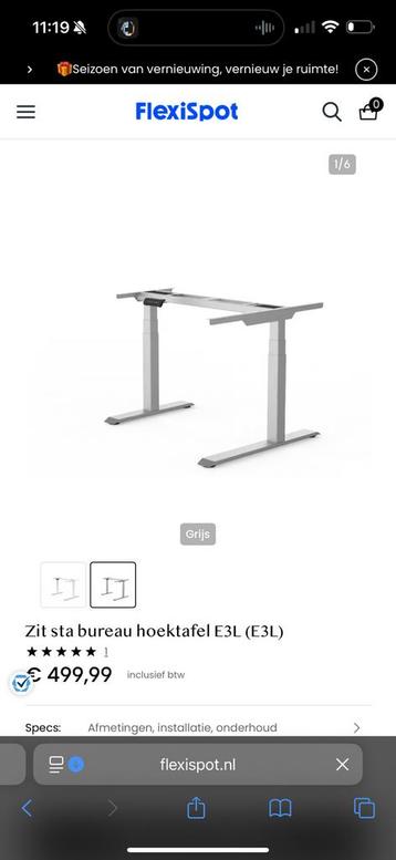 Flexispot E3L grijs hoogteverstelbaar onderstel hoekbureau beschikbaar voor biedingen
