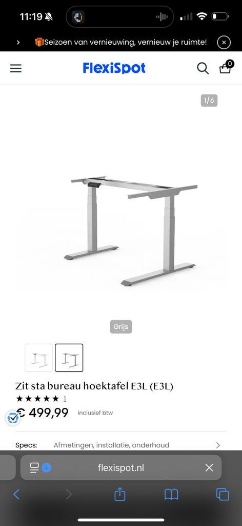 Flexispot E3L grijs hoogteverstelbaar onderstel hoekbureau, Huis en Inrichting, Bureaus, Nieuw, Stabureau, Elektrisch, In hoogte verstelbaar