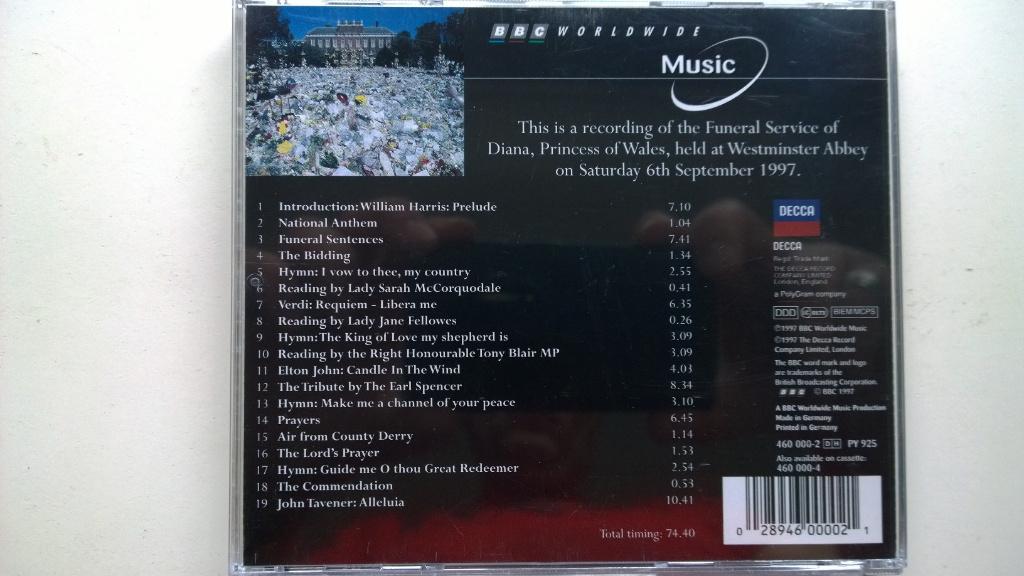 Diana Princess Of Wales 1961-1997 BBC Recording Of The Funer, Ophalen of Verzenden, Zo goed als nieuw, Pop