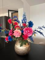 Gouden vaas met luxe zijden bloemen – kleurrijke eyecatcher, Ophalen, Zo goed als nieuw, Binnen