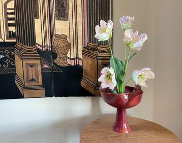 Studio Footed Reddish Steengoed Ikebana Vaas abstract Object beschikbaar voor biedingen