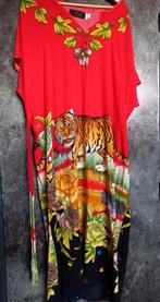 Tijger Jurk Rood Bloemen Natuur Vintage Zomerkleding, Verzenden, Gedragen, Onder de knie