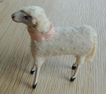 Vintage Putz schaapje met roze halsband beschikbaar voor biedingen