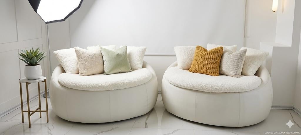 2 Luxe Ovale Relax Fauteuils - Wit, Ophalen, Nieuw, 75 tot 100 cm, 75 tot 100 cm