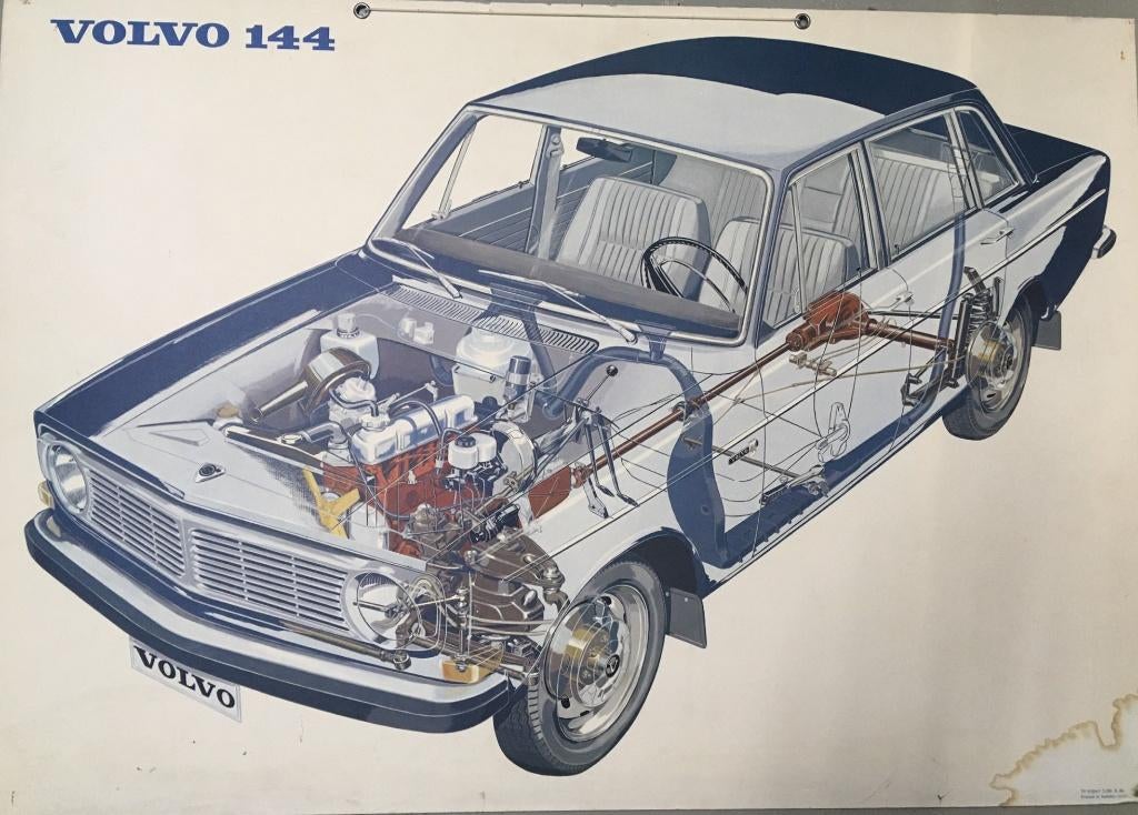 Poster. Volvo 144 oud model exploded view / dik karton uitv., Ophalen, Gebruikt, Auto's