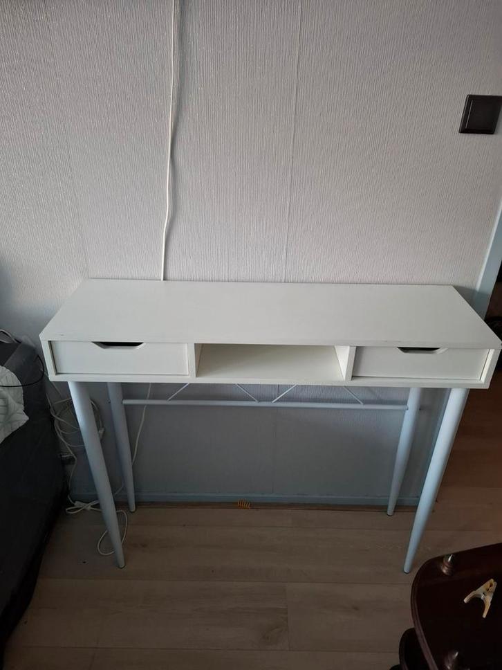 Witte sabeltafel met lades - Modern en functioneel, Huis en Inrichting, Tafels | Sidetables, Gebruikt, 25 tot 50 cm, 100 tot 150 cm