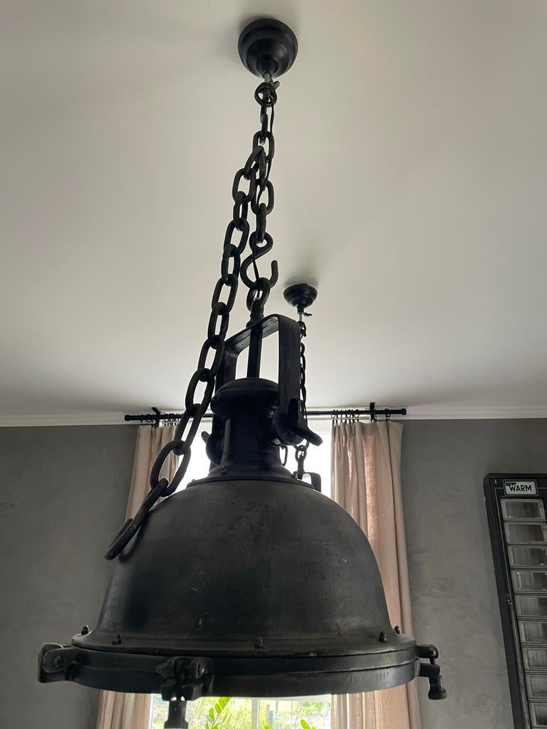 2x oude industieelen hang lamp, Zo goed als nieuw, Metaal, Minder dan 50 cm, Ophalen
