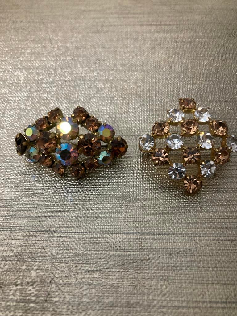 2 Vintage Strass Broches, Sieraden, Tassen en Uiterlijk, Broches, Overige materialen, Gebruikt, Bruin, Minder dan 4 cm